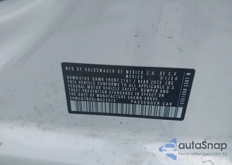 2020 Volkswagen Jetta 1.4T R-Line/1.4T S/1.4T Se из США, поврежденный, VIN 3VWCB7BU8LM022973